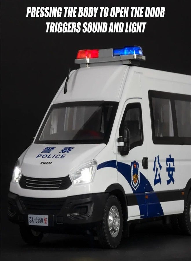 KENIRY1:24 Scale Exclusive Alloy Metal Pull Back Die-cast Car Model with Sound Light Mini Auto Toy for Kids Metal Model Toy Car with Sound and Light (1.24 -Scale Police Van-White) - Image 5